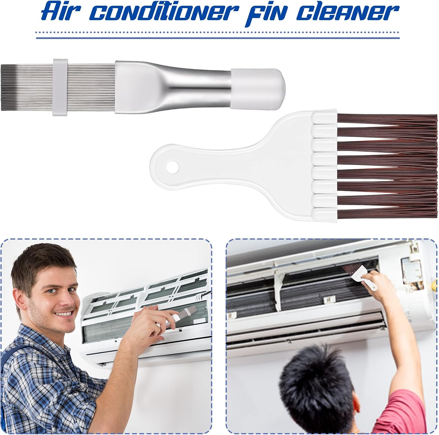 Tao Pipe 2 Pieces Air Conditioning Condenser Fin Comb, Fin Cleaning Brush, Air Conditioning, Fin Comb Spool Cleaning Whisk Brush, Metal Fin Evaporator Cooler Repair Tool image number 1