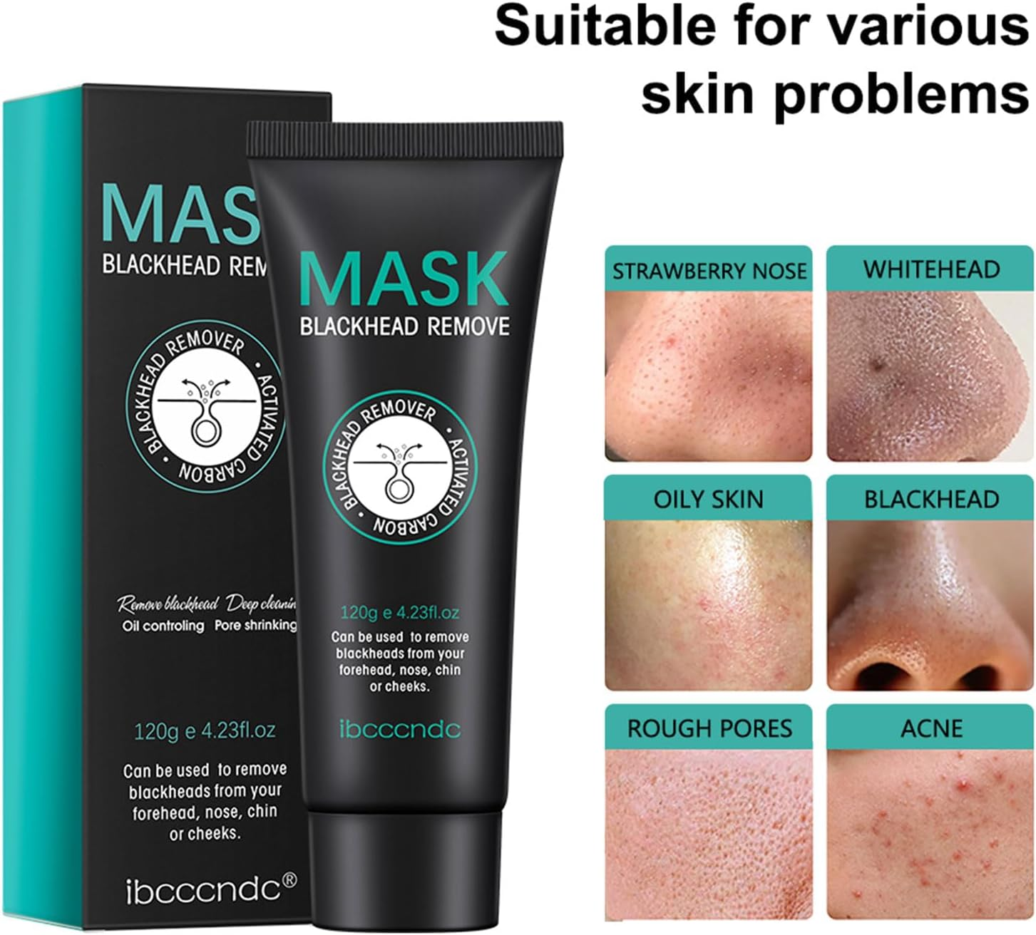 Blackhead Remover Mask Kit, Charcoal Peel off Facial Mask with Brush and Pimple Extractors, Deep Cleansing for Face Nose Blackhead Pores Acne, for All Skin Types image number 4