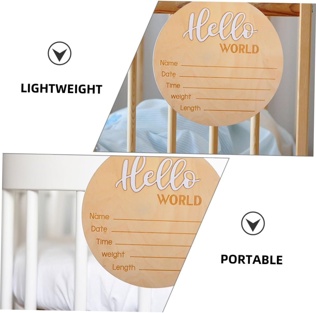 2 Pcs Wooden Baby Announcement Sign Newborn Name round Birth Announcement Sign for Hospital Photo Prop Welcome Newborn image number 1
