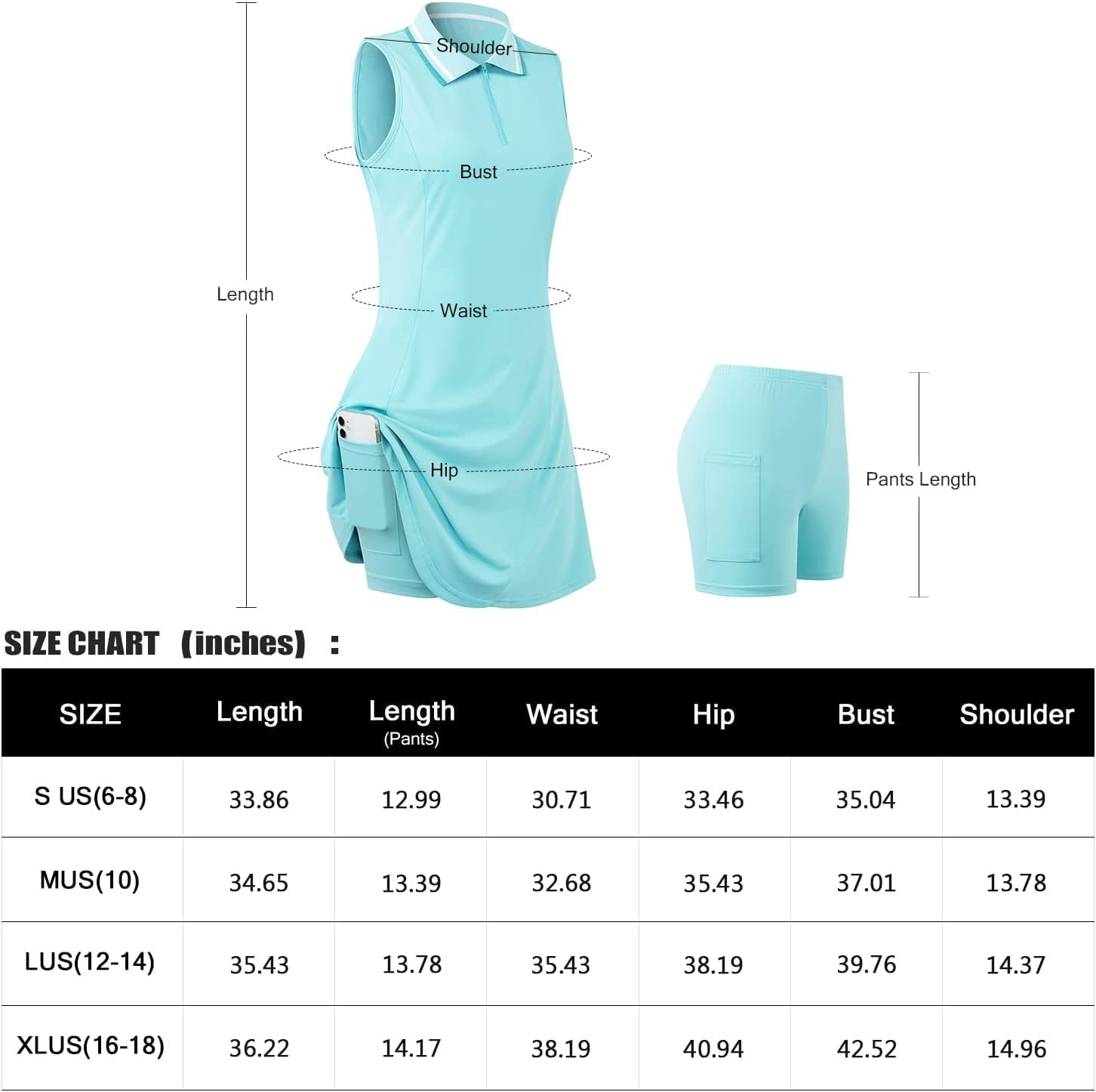 Womens Sleeveless Tennis Golf Polo Dress with Inner Shorts＆Pocket for Workout Exercise image number 2
