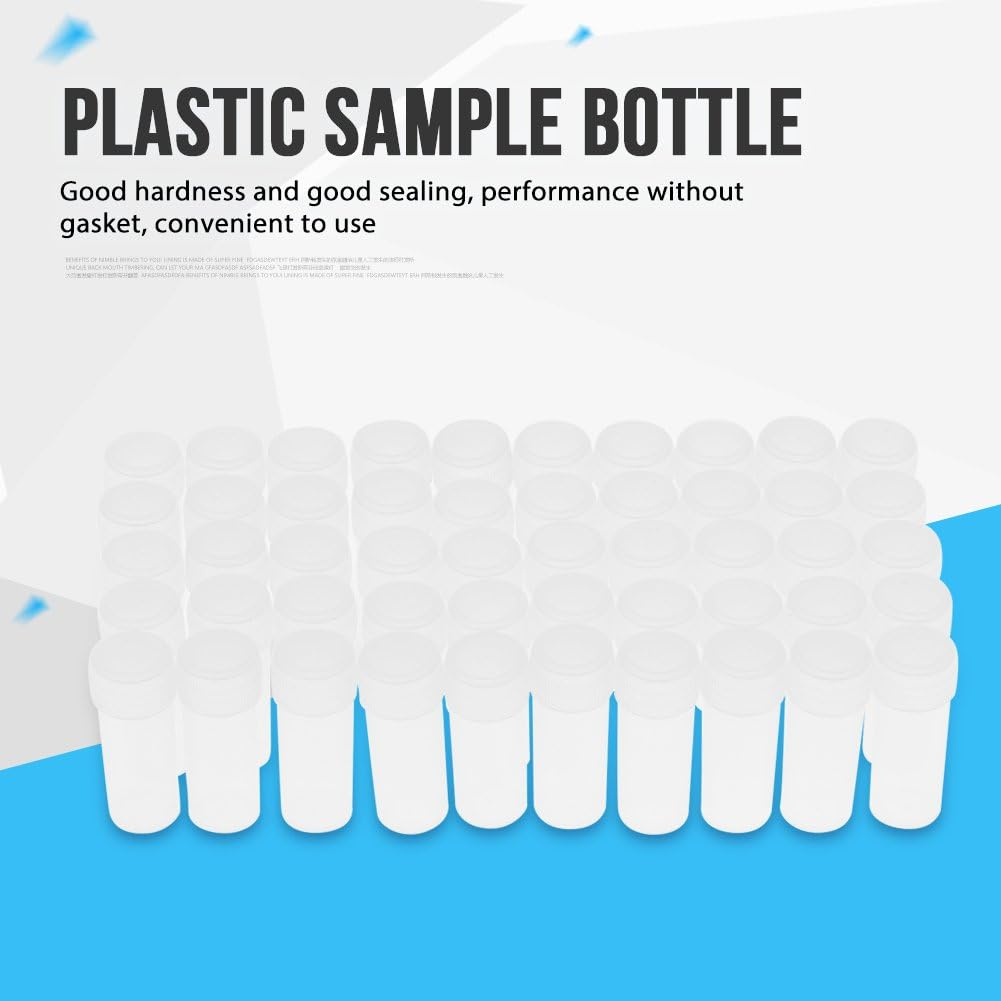 EVGATSAUTO 5Ml Sample Bottles, 50Pcs Plastic Vials White Translucent with Good Hardness Sealing for Paste Solid Powder Pills Seeds