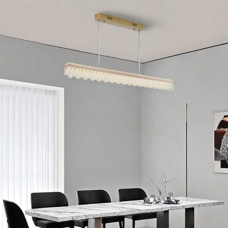 BAMDECOR A188 Nordic Dual Linear Dimmable Acrylic Kitchen Dining Table Pendant Light Minimalist Modern Lighting (Gold) image number 2