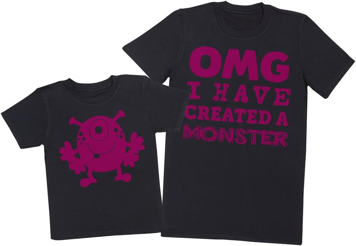 Zarlivia Clothing OMG I'Ve Created a Pink Monster! - Matching Father Kids Gift Set - Mens T Shirt & Kid'S T Shirt - Black - Large & 7-8 Years image number 3