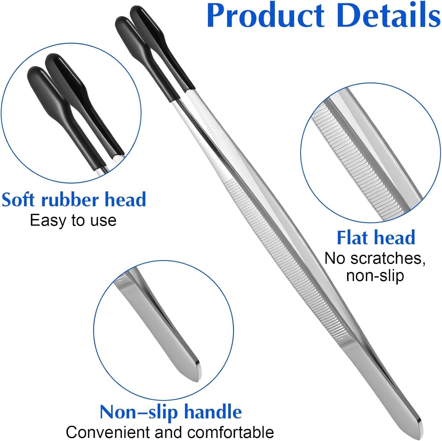 2 Pcs Rubber Tipped Tweezers Forceps Silicone Coated Soft Tweezers Contact for Soft Contacts Flat Tip Hobby Craft Tools Jewelry Coin Stamp Tongs for Stamps Coins Crafts Beads image number 5