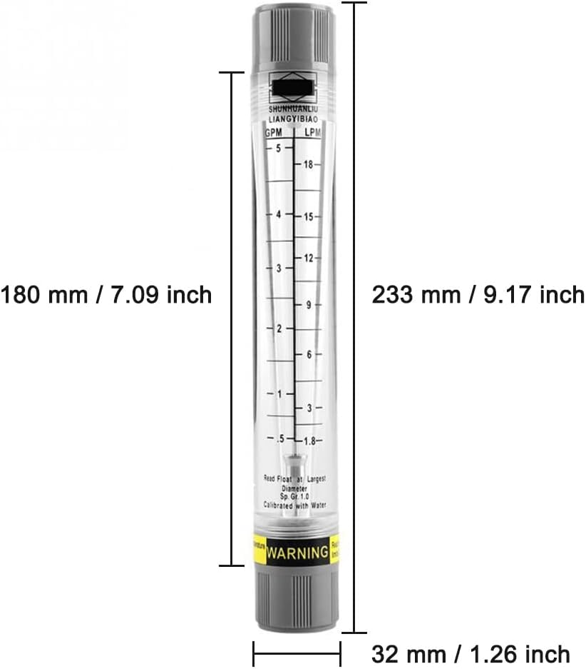 Liquid Flowmeter, LZM-15G Acrylic Tube Type Rotameter, High Accuracy Water Flow Meter, 0.05-0.5 GPM & 0.18-1.8 LPM, 1/2" Internal Thread image number 4