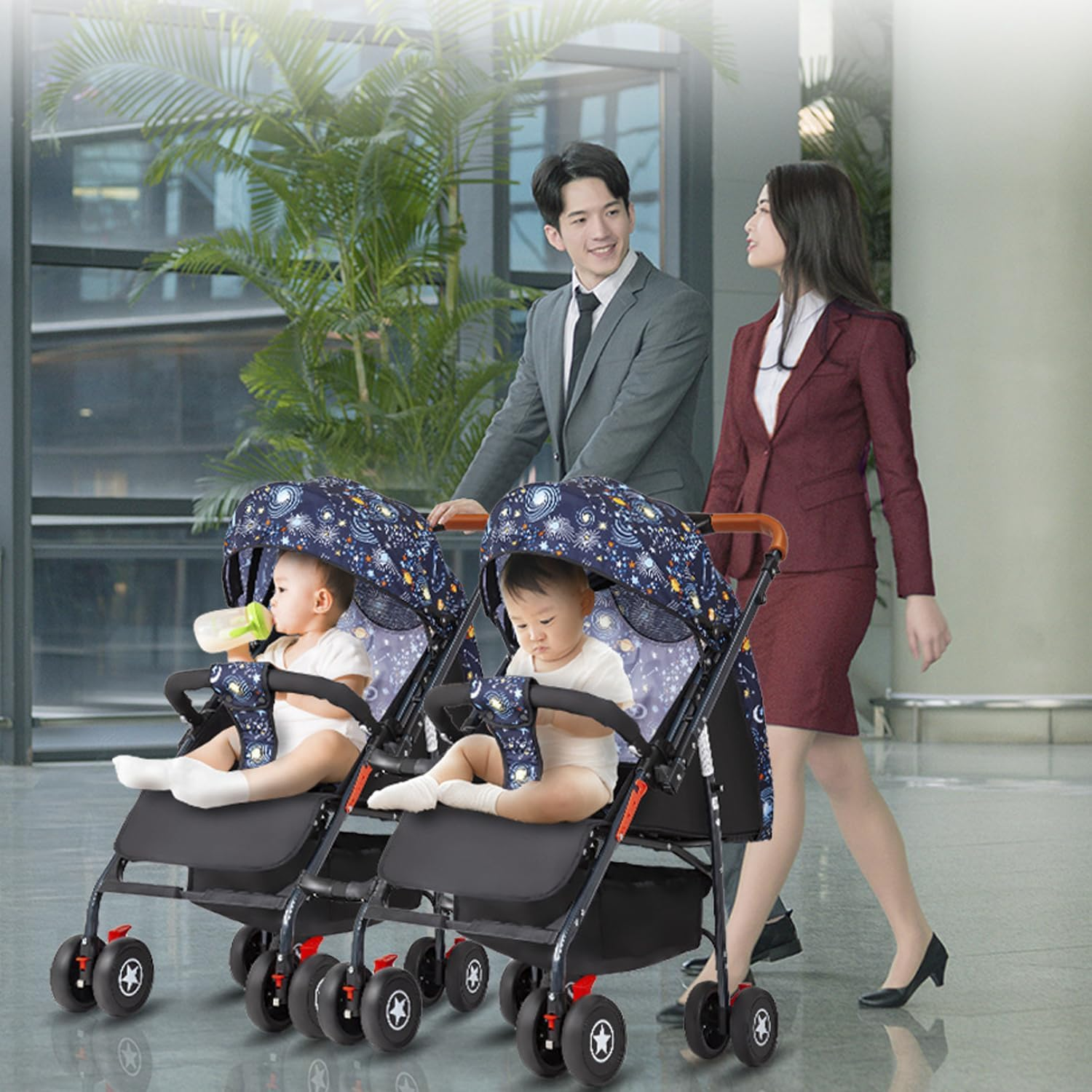 3Pcs Twin Stroller Connection Accessories,Stroller Pushchair Connector,Adjustable,Universal,Cart Connector,Combining 2 Strollers Into1Twin Stroller (Black) image number 1