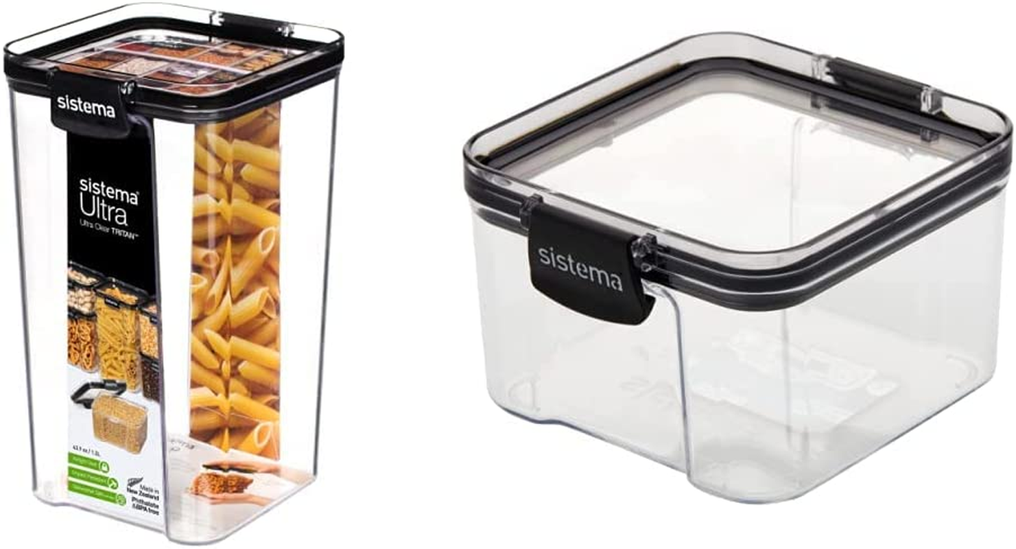 Sistema Ultra Square Food Container, 1.3L, Black & J7S95 Ultra Square Food Container, 460Ml, Black, Brown/Tan image number 1