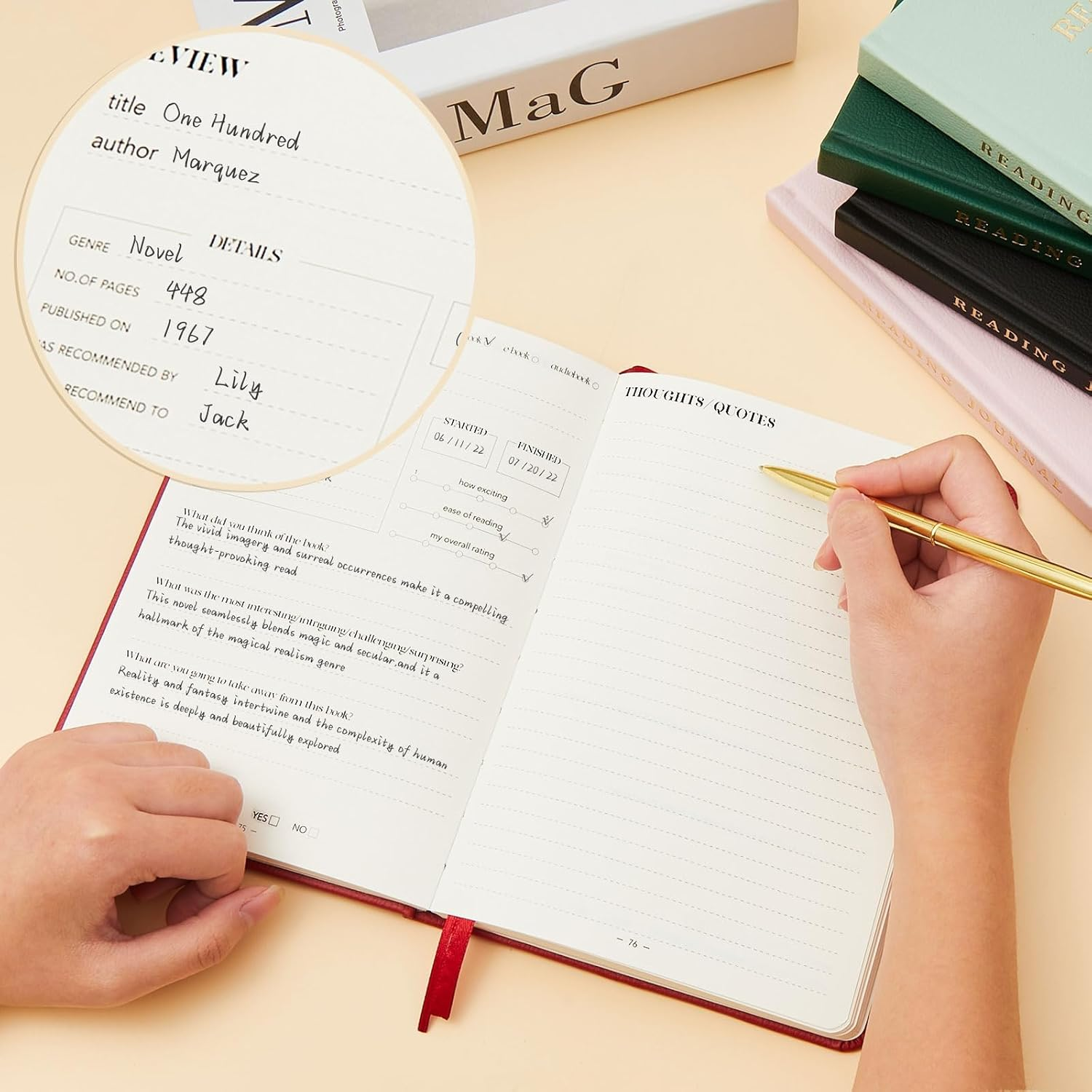 DUOMIAO Leather Reading Journal - Book Lovers and Readers, Review and Track Your Reading with 65 Book Reviews, 5.8&rdquo;X8.3&rdquo; (Green) image number 3