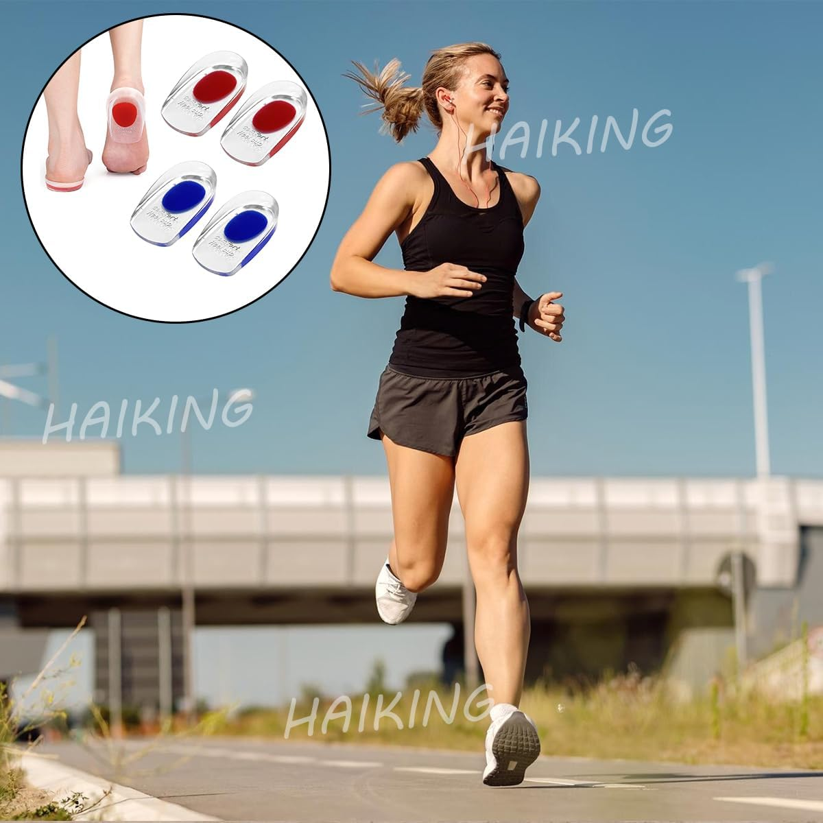 Silicone Gel Heel Cups, 2 Pairs Blue and Red Orthotic Shoe Inserts Foot Care Accessories for Men, Women Sore Heel Pain Relief (2 Sizes) image number 6