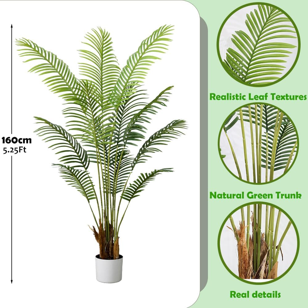 YUZU-SZ Large Artificial Areca Palm Tree 160Cm,Tall Realistic Fake Plant with 12 Leaves, Indoor Faux Tree for Home & Office Decor, Potted Tropical Greenery image number 4