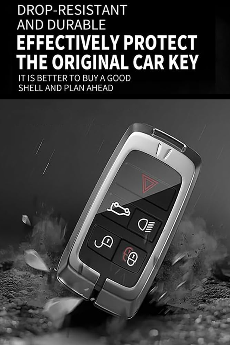 Ontto Alloy Leather Car Key Fob Cover Fit for Range Rover Evoque Sport Vogue Discovery 5 for Jaguar E I-PACE 2018-2023 Smart Key Holder Case Keyring Shell Bag Keychain Accessories - Green image number 6