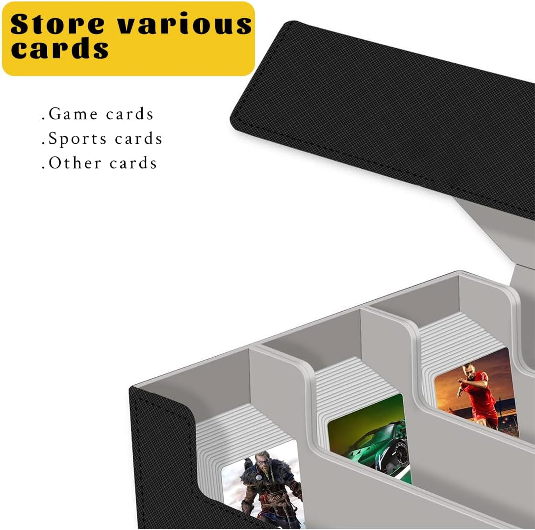 PU Leather Card Deck Case for Trading Cards, Magnetic Closure 1800+ Card Storage Box, Commander Card Holder Suitable for Magic Game Cards (Black&Grey) image number 4