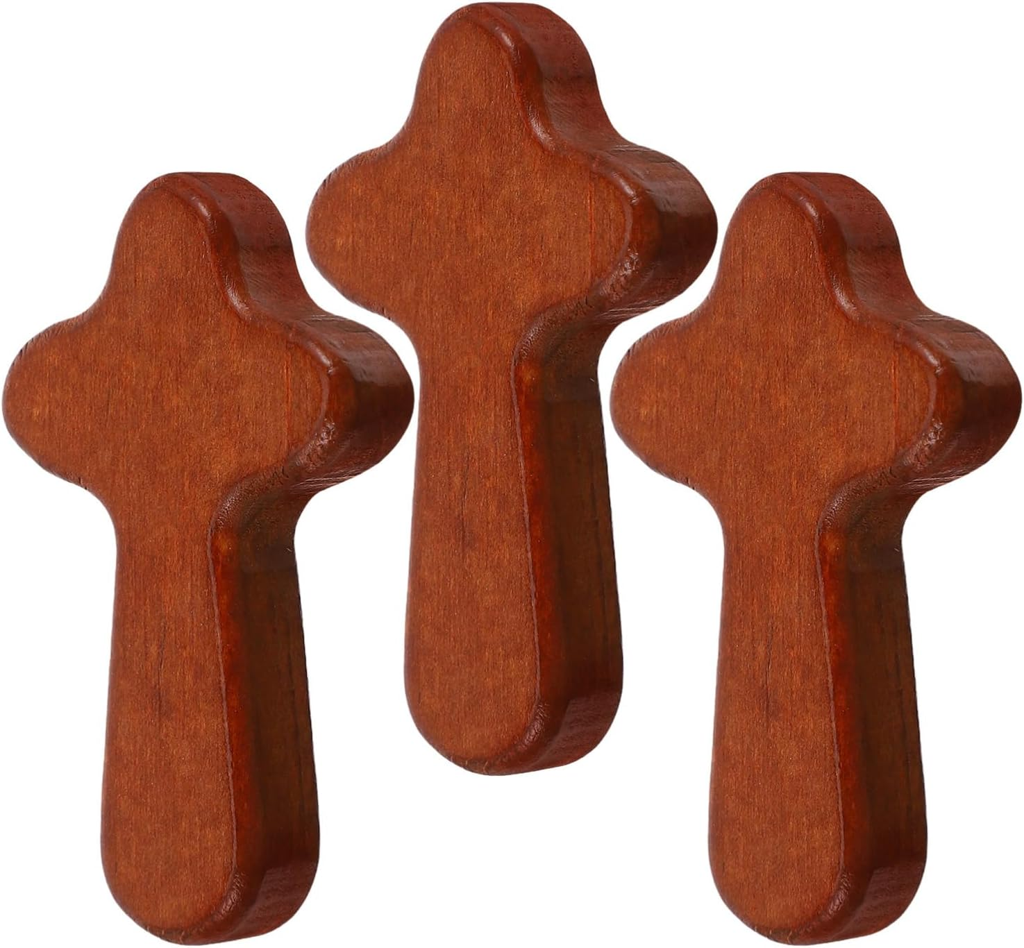 TOGEVAL 3Pcs Small Wooden Prayer Cross Handheld Palm Cross for Comfort Peace Portable Religious Baptism First Communion Confirmation Made of Pine Wood image number 4