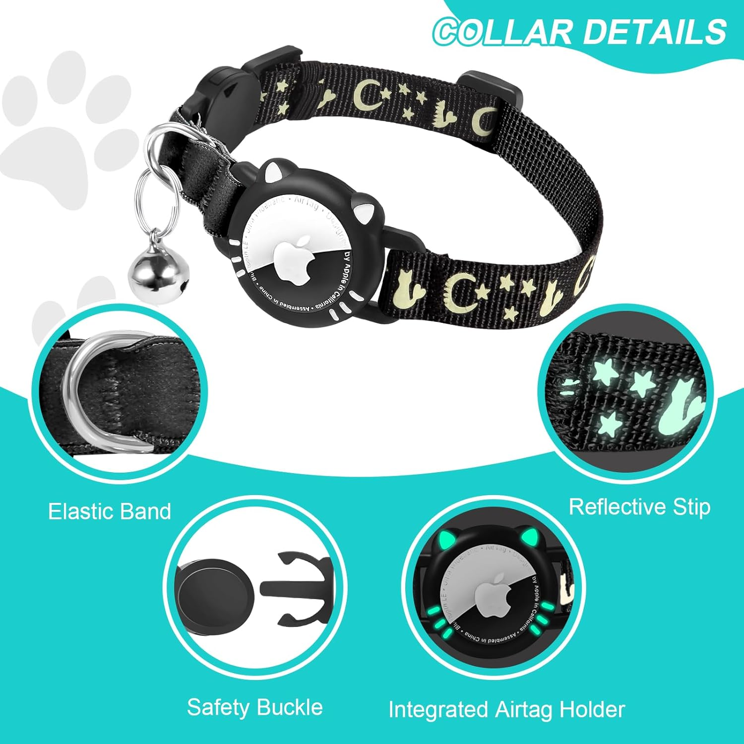 Agoumlux Airtag Cat Collar Compatible with Apple Air Tag with Reflective Safety Buckle for Kitten image number 2