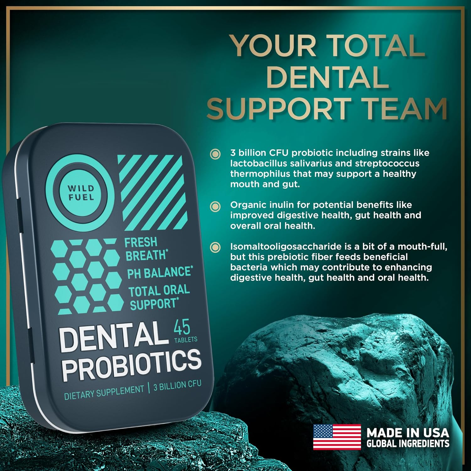 WILD FUEL Oral Probiotics for Teeth,Bad Breath,Gum Health - 3Bn CFU K12 Lactobacillus Paracasei,Salivarius Dental Probiotic Best Breath Mints 90 Fresh Mint Tablets,Pack of 2,0.132 Kilograms