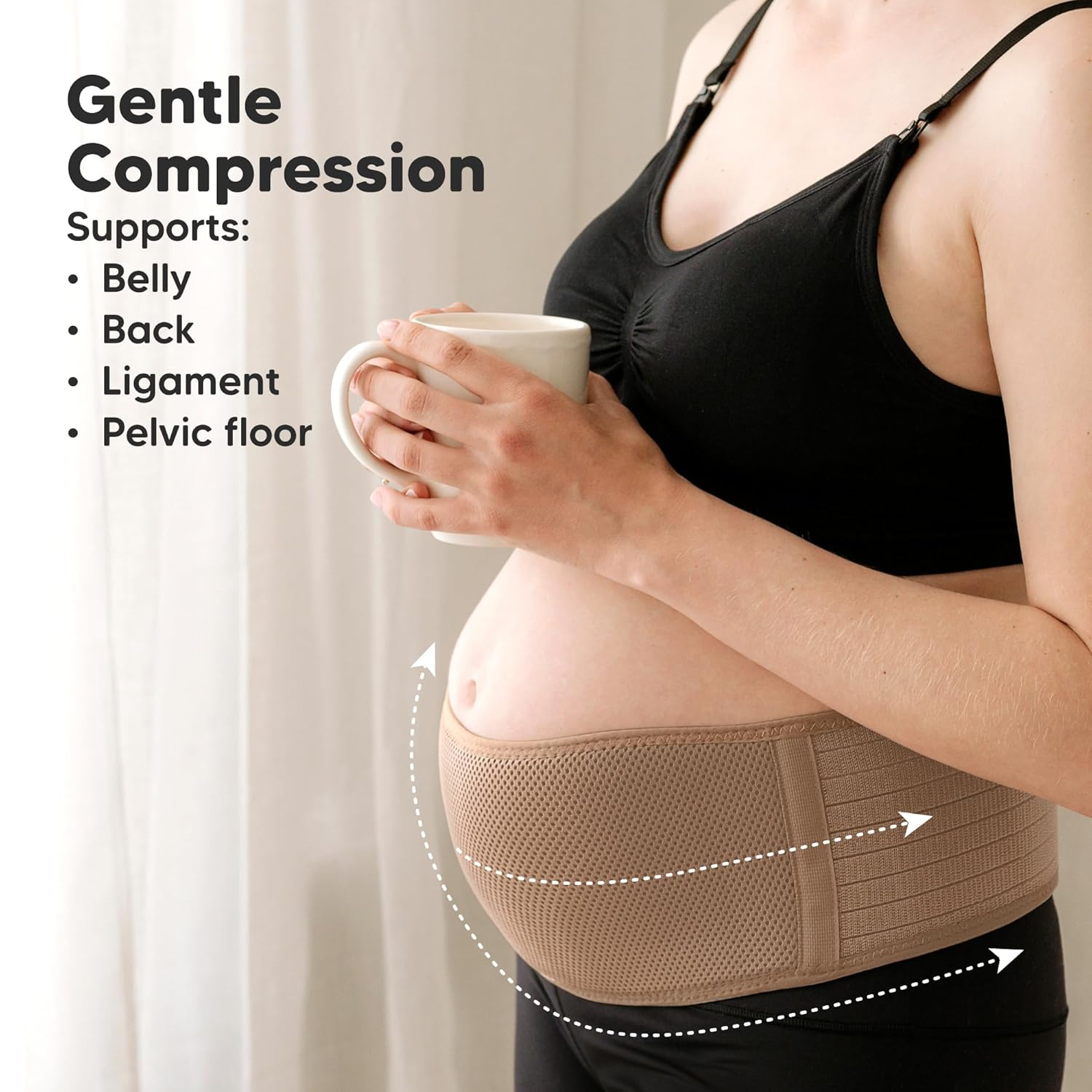 Maternity Belly Band for Pregnancy - Soft & Breathable Pregnancy Belly Support Belt - Pelvic Support Bands - Tummy Band Sling for Pants - Pregnancy Back Brace (Warm Tan, XL) image number 6