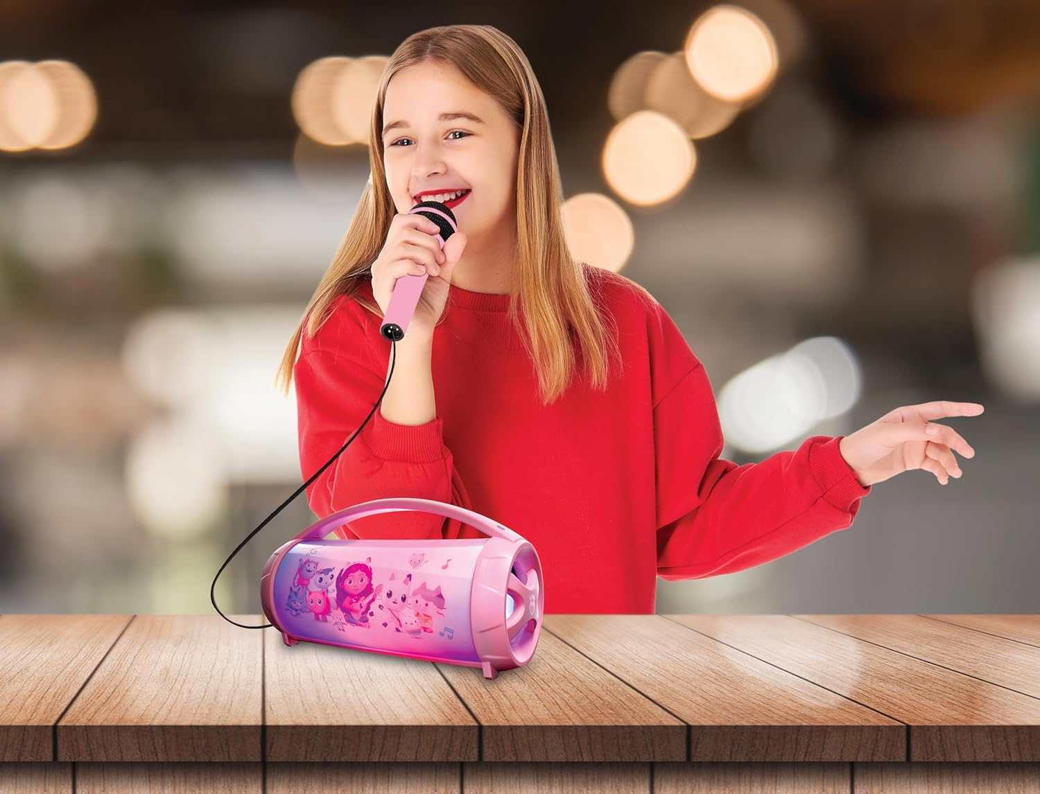Lexibook, Gabby'S Dollhouse, Wireless Light Speaker with Microphone, Stereo Sound, Karaoke Function, USB and SD Card Ports, Rechargeable Battery, Carrying Handle, Pink, BTP585GDHZ image number 3