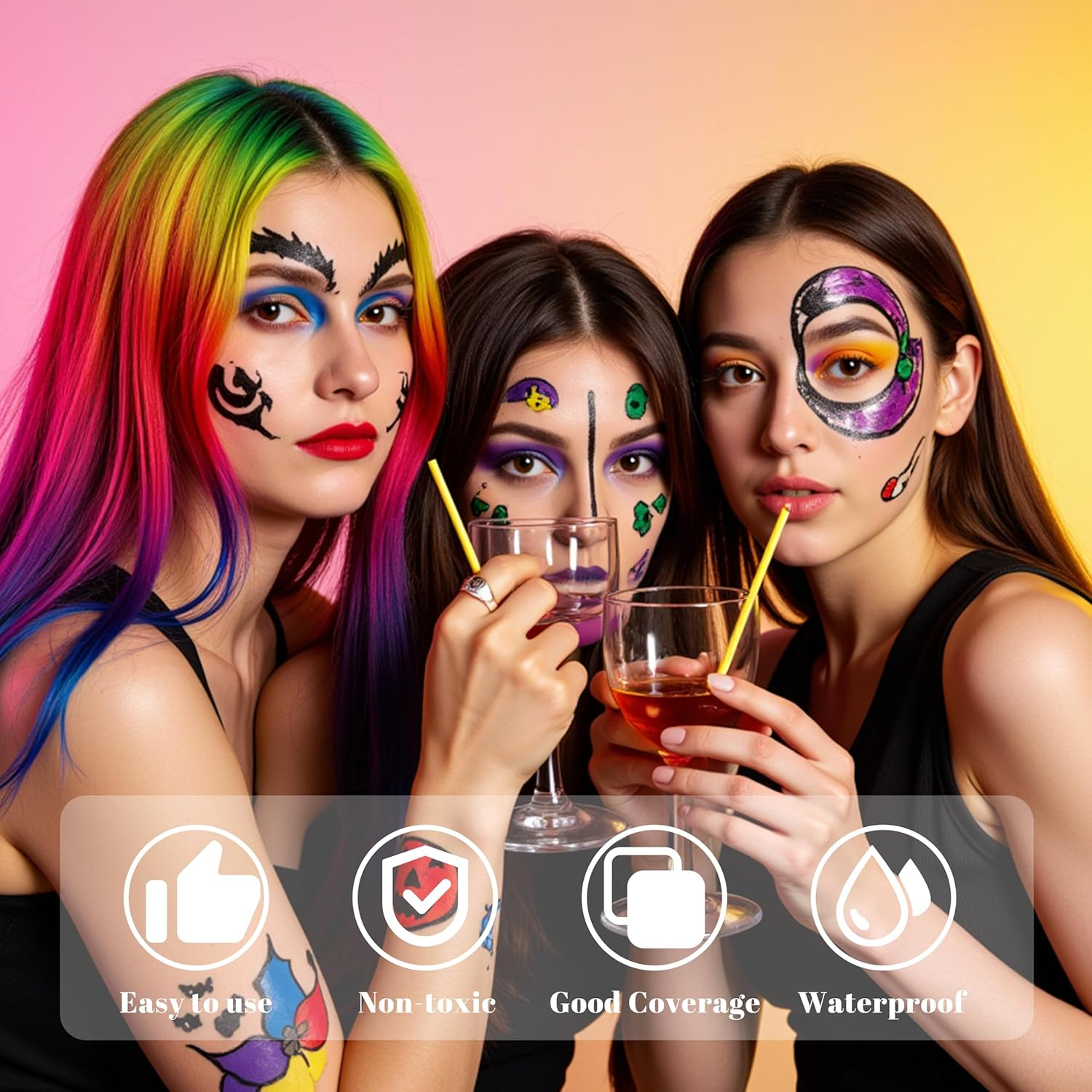 YBUETE Green Face Body Paint Stick, Cream Shimmer Face Body Painting Kit for Halloween Skeleton Skull Clown Cosplay Makeup, Full Coverage Foundation Painting for Prom Party SFX