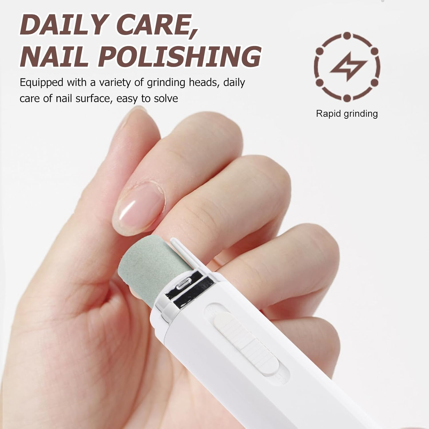WRITWAA Electric Nail Polishing Tool for Manicure Pedicure Battery Powered Nail Drill Eva Grinding Heads Portable image number 2