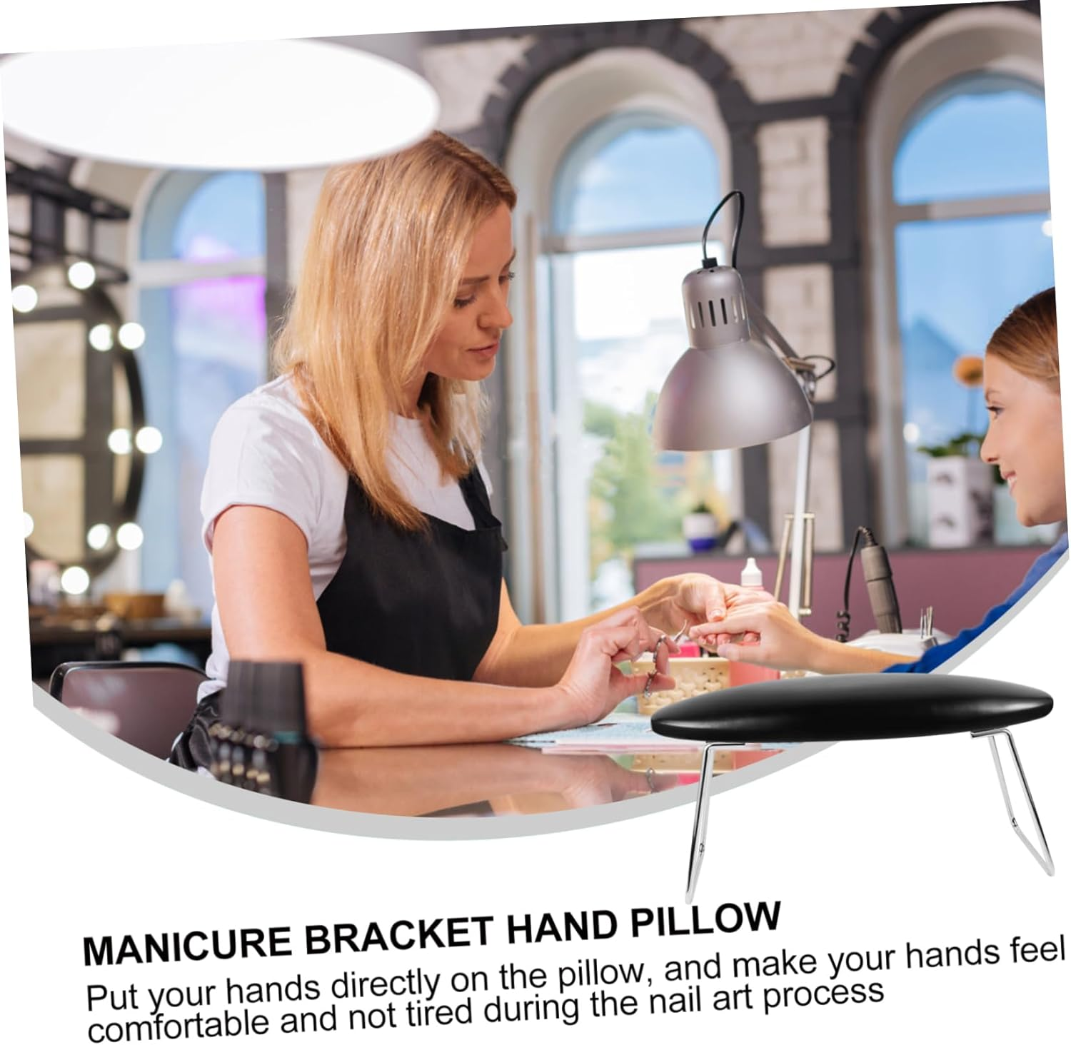 Leather Nail Art Hand Pillow Cushion with Bracket Arm Rest Manicure Tool for Nail Salon Training and Home Use Black Armrest for Stable Finger Support image number 4