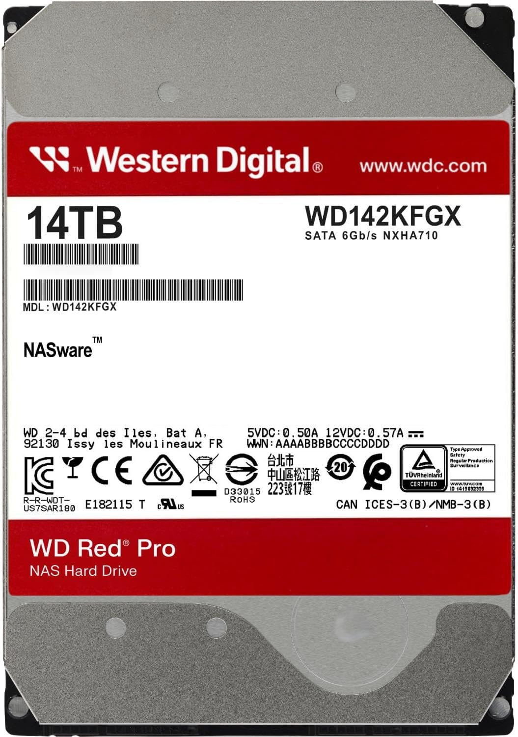 Western Digital WD Red Pro 14TB 3.5" NAS HDD SATA3 7200RPM 512MB Cache 24X7 180TBW ~8-Bays Nasware 3.0 CMR Tech 5Yrs Wty ~WD142KFGX image number 4
