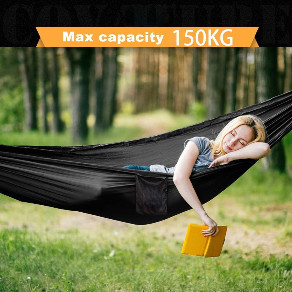 APEXORIGIN Camping Hammock with Mosquito Net, Portable Hammocks with Adjutable Loops and Tree Straps, Double & Single Hammock Tent for Outdoor, Hiking and Travel (Black) image number 4