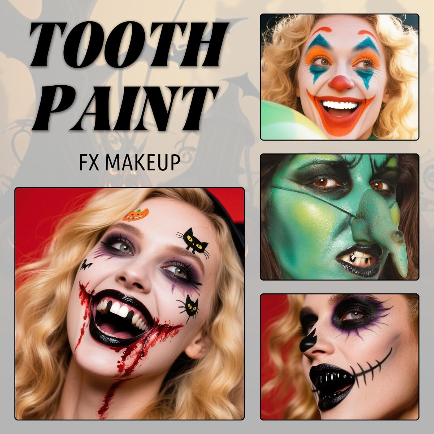 YBUETE Halloween Black Tooth Paint, Temporary Black Teeth Paint for Cosplay, Safe,Quick Dry Realistic, Special Effects Makeup for Theater,Halloween Clown Skeleton Zombie Vampire Costume Makeup image number 4
