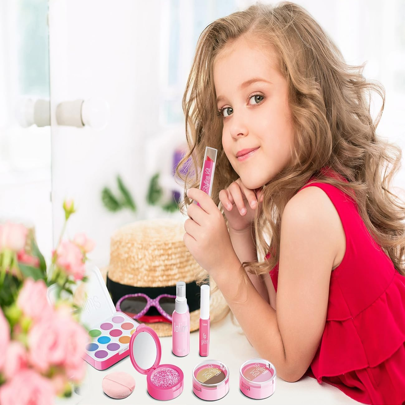 Non-Toxic & Washable Makeup Kit for Girls Kids 3-12 | Make up Set with Princess Dress up Toys Accessories | Ideal Christmas Birthday Gift for Girls image number 2