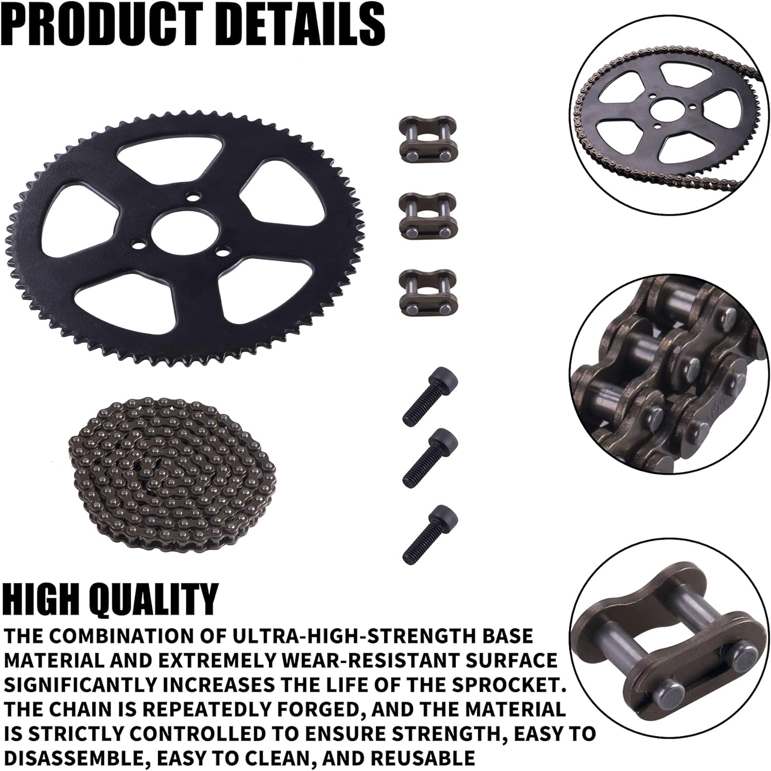 25H 136Links Chain + 68T 68 Tooth Rear Sprocket,Fit for 49CC Mini Small Sports Car Pocket Bike 2 Stroke Off-Road Motorcycle Chain Pinion Chain Drive Gear