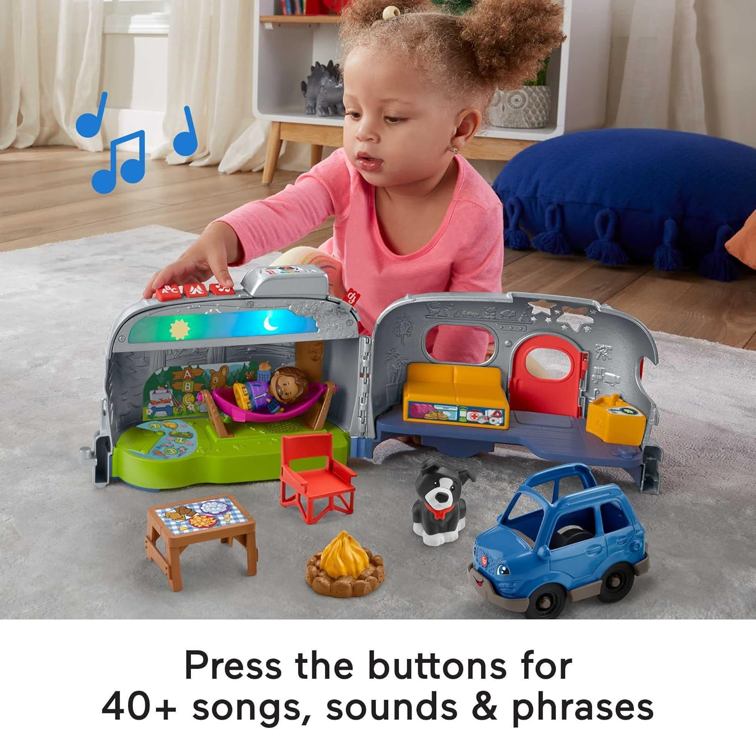 Little People Toddler Playset Light-Up Learning Camper Toy with Smart Stages, Figures & Accessories for Ages 1+ Years