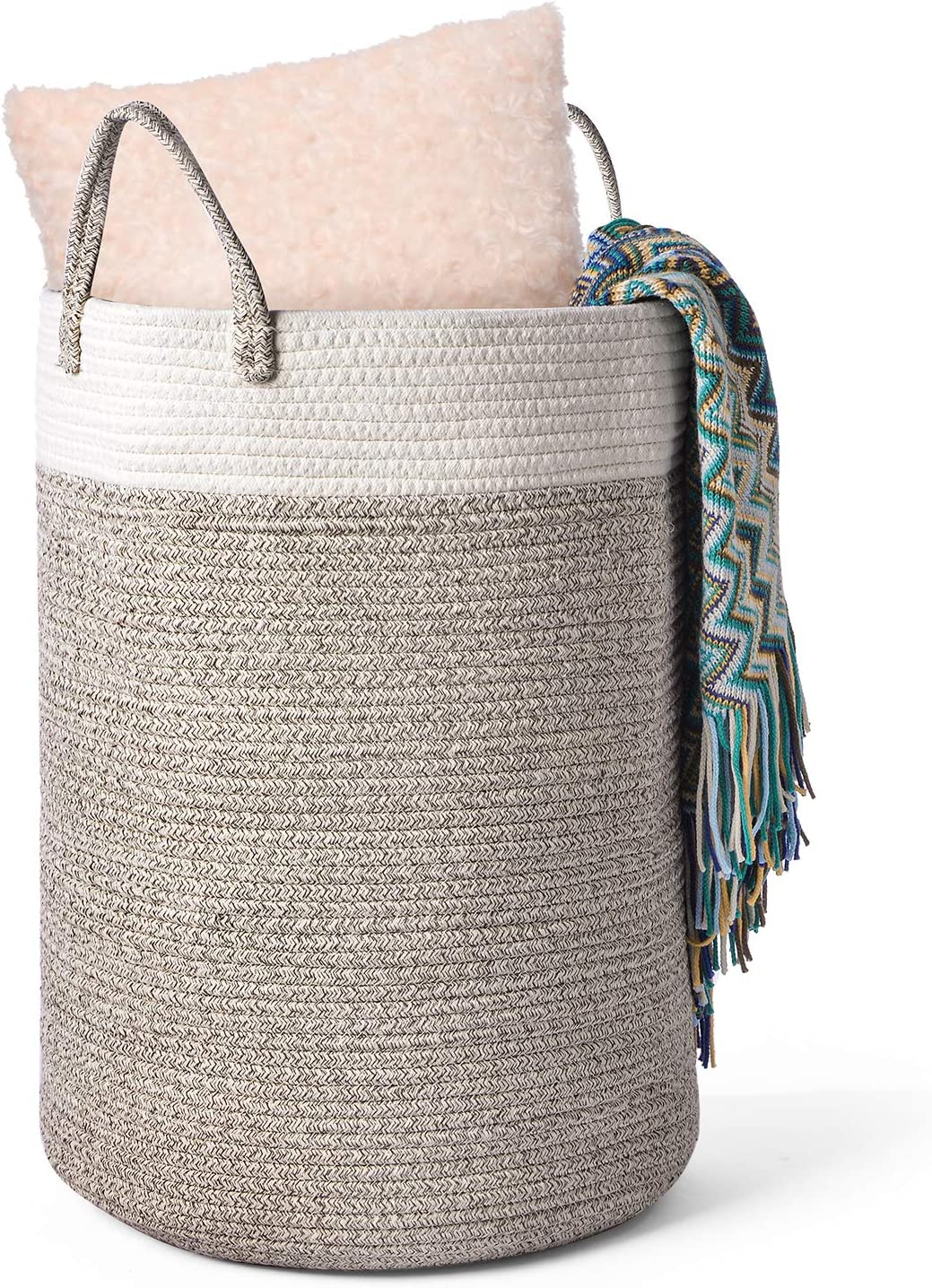 Xcellent Global Cotton Woven Storage Basket, Large Rope Nursery Hamper Bin and Organizer with Handles for Blankets, Toys, Towels and Laundry D40 X H55Cm image number 4