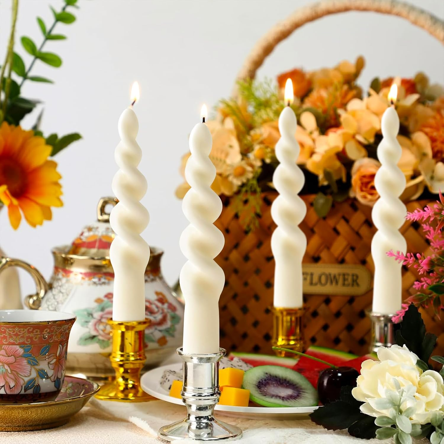 Screw Candle - White Colour - Set of 6 in Box - Decorative Household Candles - Burning Time 7 Hours - French Vanilla Floral - Natural Plant Wax - without Palm Oil image number 3