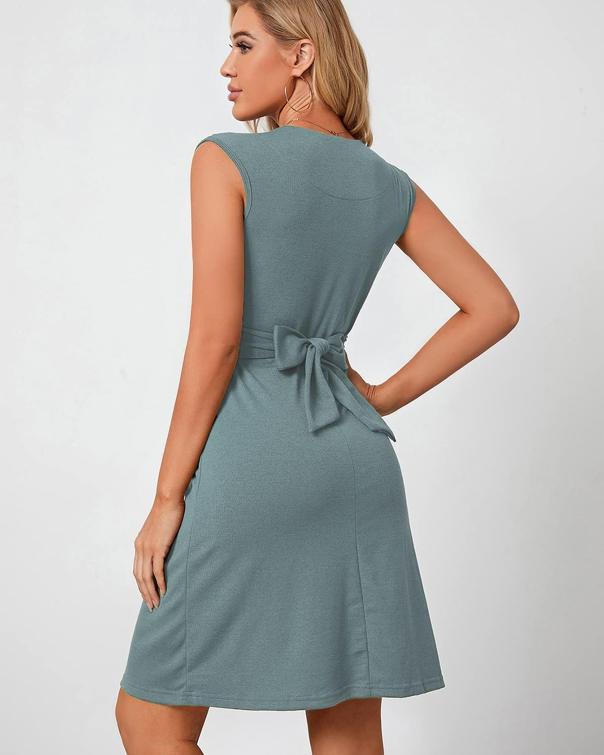 Sosolism Women Breastfeeding Dress Double Layered Sleeveless Maternity Nursing Dresses Cross Pleat with Waist Belt image number 2