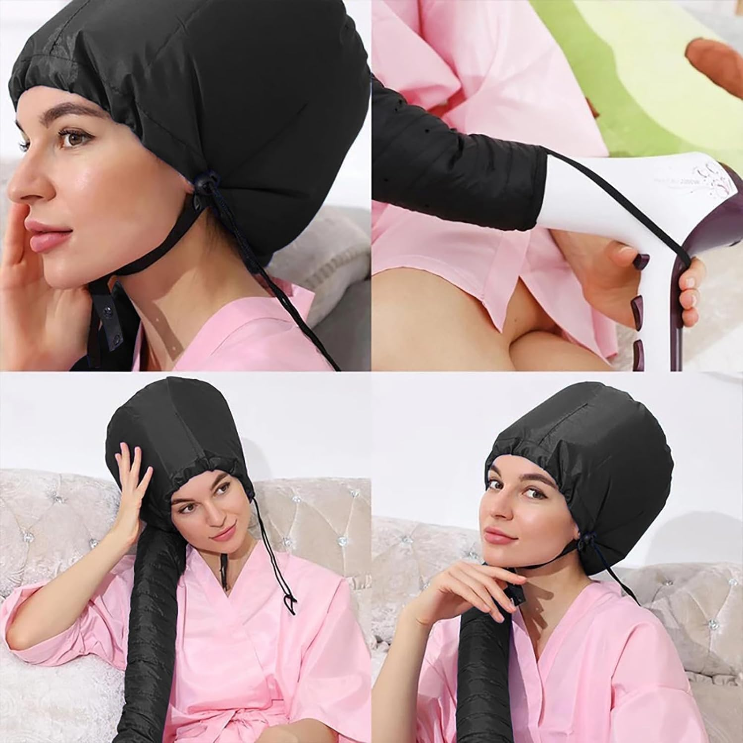 Net Plopping Cap for Drying Curly Hair, Adjustable Net Cap for Drying Curl with Drawstring, Hair Dryer Bonnet, Plopping Hair for Women (Black, One Size)