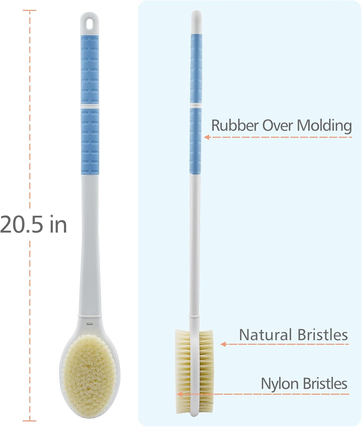 Shower Brush with Soft and Stiff Bristles,20.5" Extra Long Handle Dual-Sided Back Scrubber Bath Brush Body Exfoliator for Wet or Dry Brushing (Extra Long Handle) image number 3