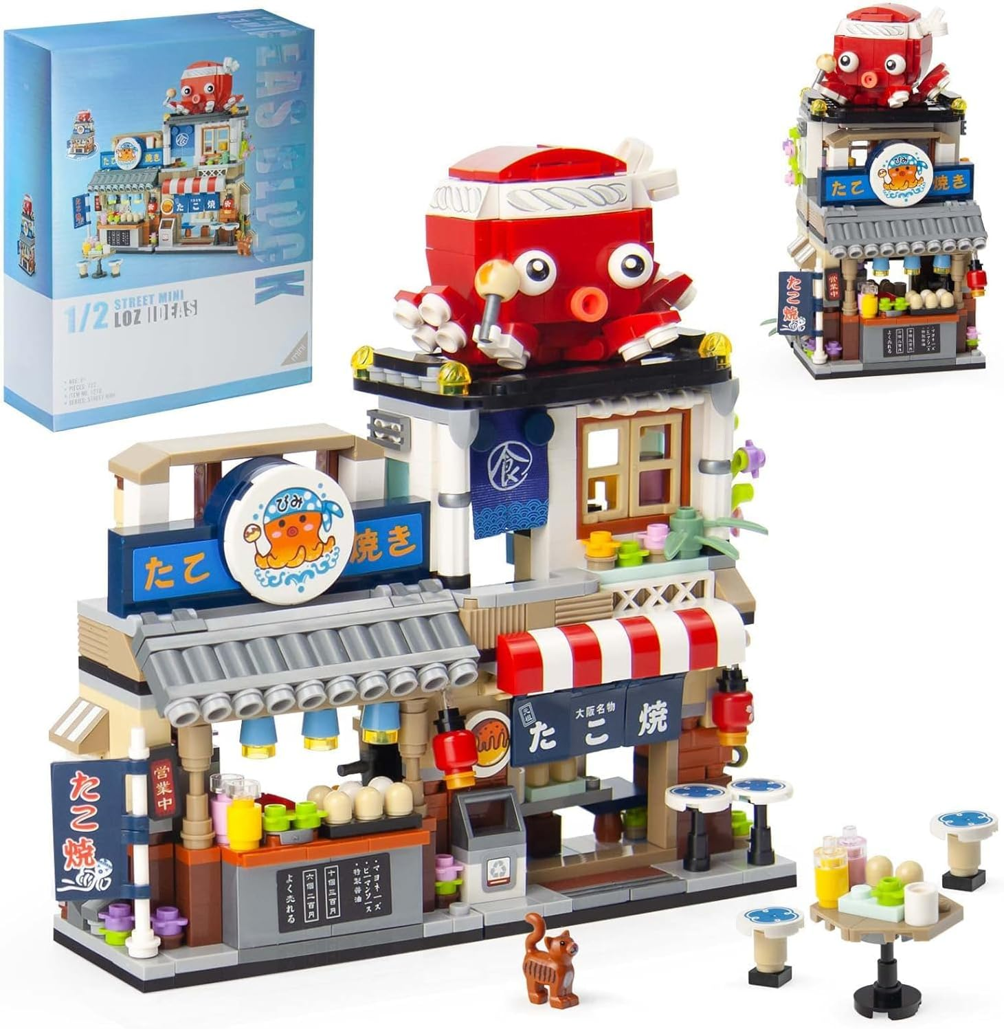 Oundarm Japanese Street View Mini Building Blocks Kit-Takoyaki Shop, Foldable Japanese Mini Store Toy for Adults Boys Girls 6+ (722 Pcs) image number 2