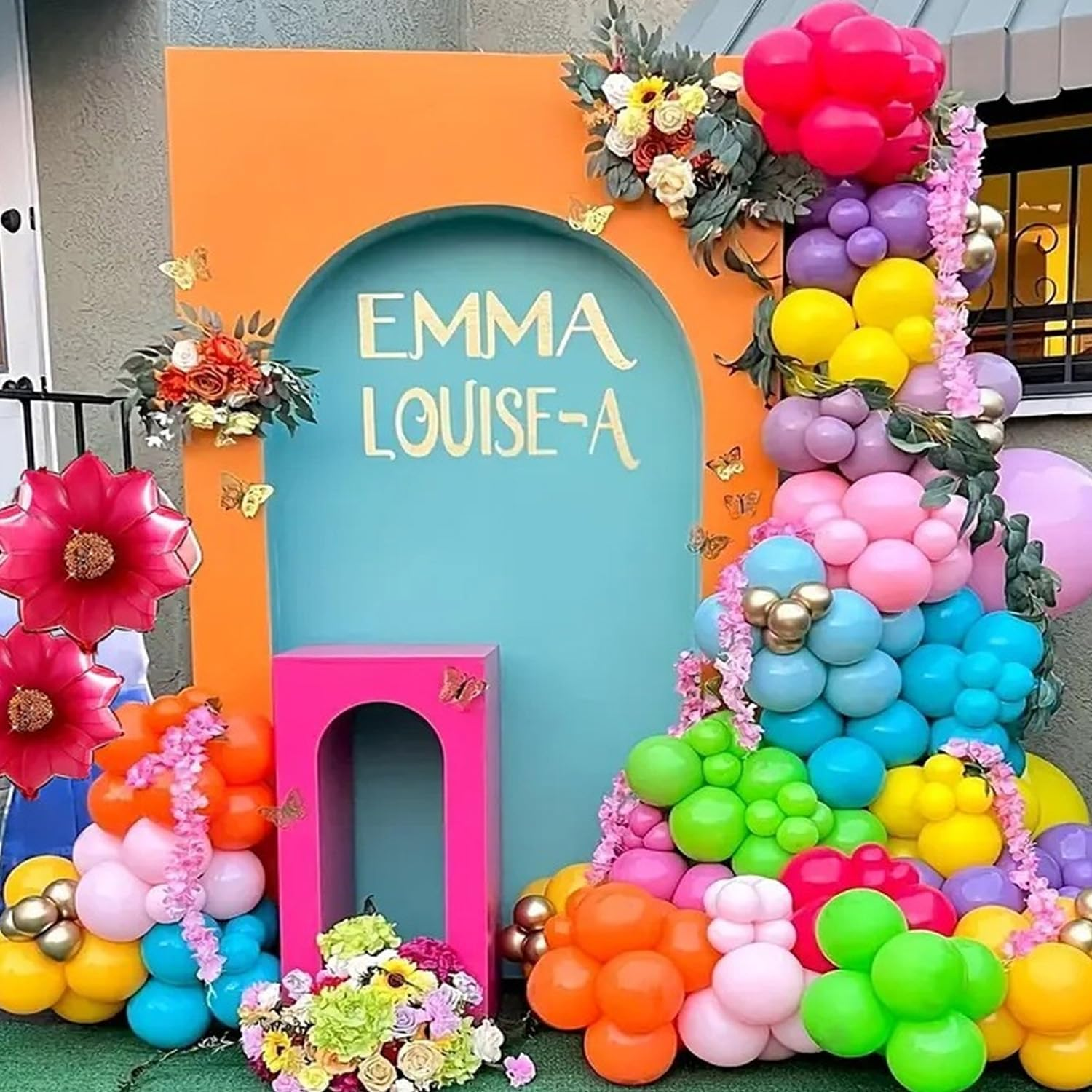 146Pcs Tropical Neon Balloon Arch, Summer Colorful Rainbow Pool Party Balloon for Hawaiian Beach Tropical Luau Pool Theme Birthday Party Decorations Flower Rainbow - Black image number 2