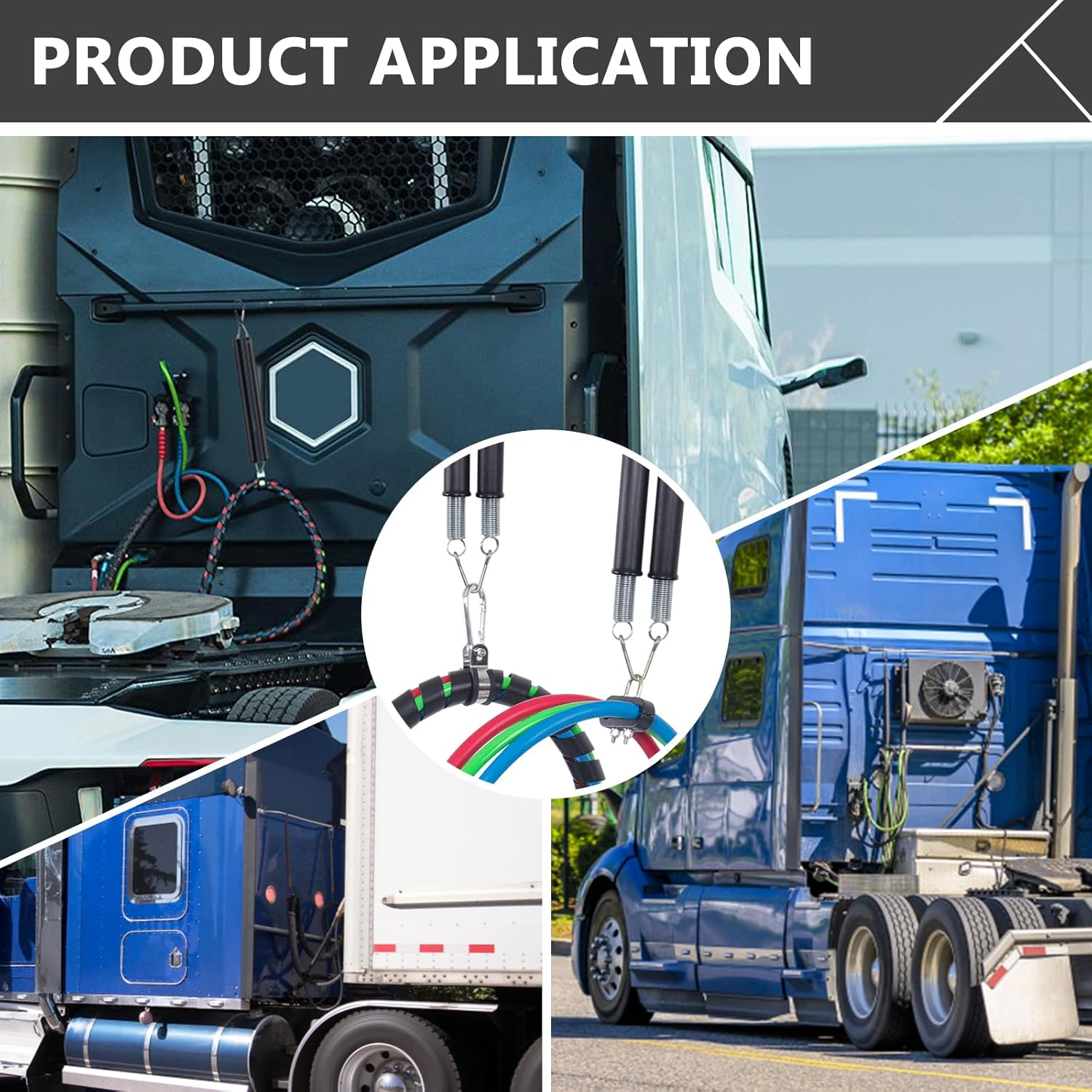 Cheemuii 2PCS 16" Double Tender Spring Kits with 3In1 Hose Holder and 3-Hole Clamp Heavy Duty Trailer Dual Tender Spring for Semi Truck Air Lines Kit with 2 Style Air Line Holders - 16In Single image number 2