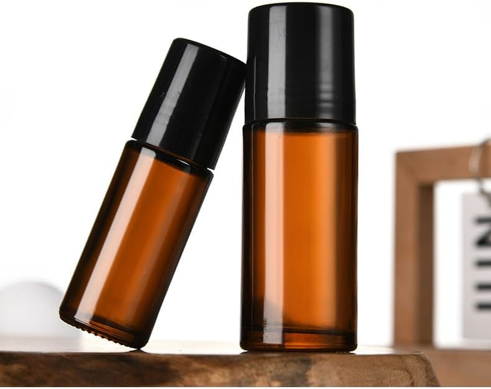 4 PCS Essential Oil Roller Bottles, 50Ml Glass,Empty Refillable Roll-On Perfume Bottles with Plastic Roller Balls and Lids (Amber) image number 2