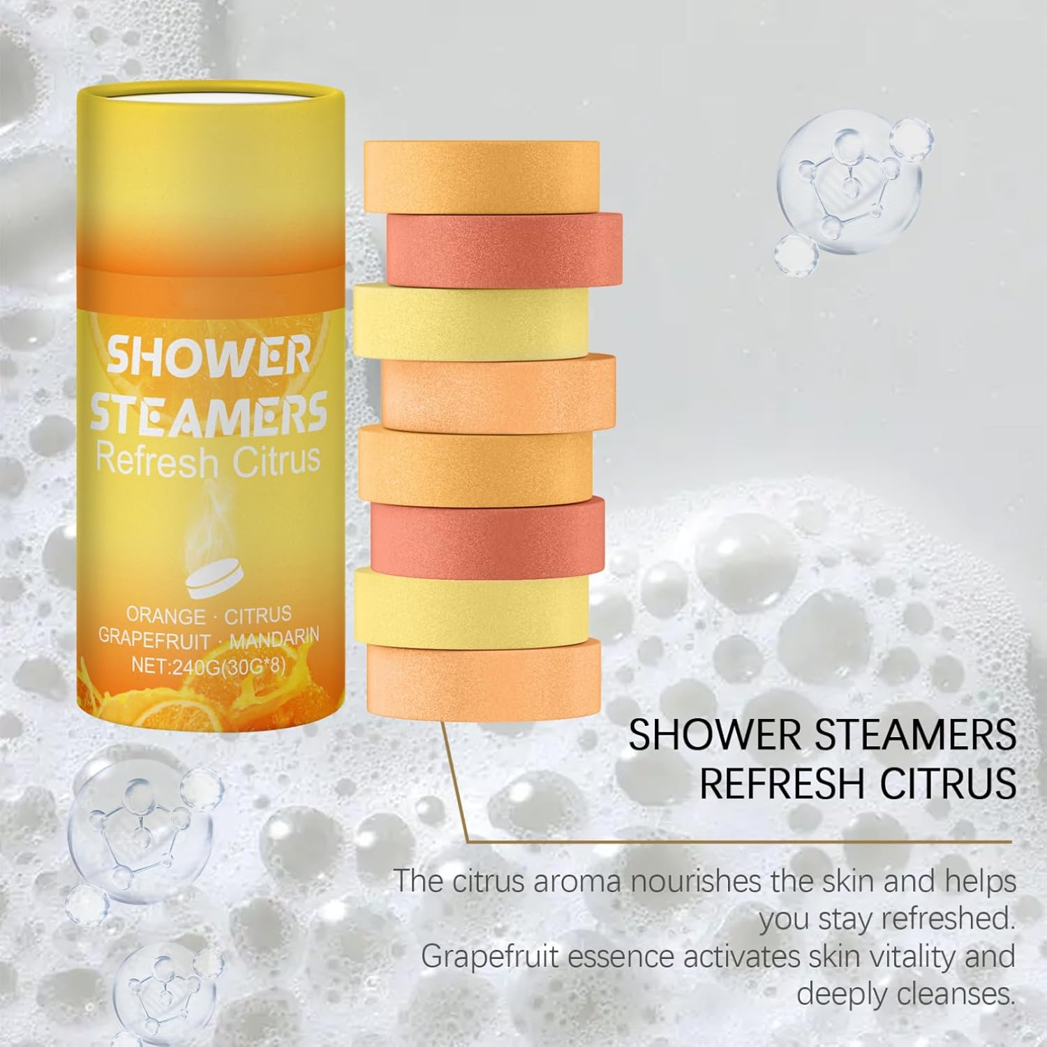 Tiaobug Citrus Scented Shower Tablets 8 Pack Revitalizing Bath Steamer Tablets for Relaxation and Fresh Fragrance Yellow One Size image number 5