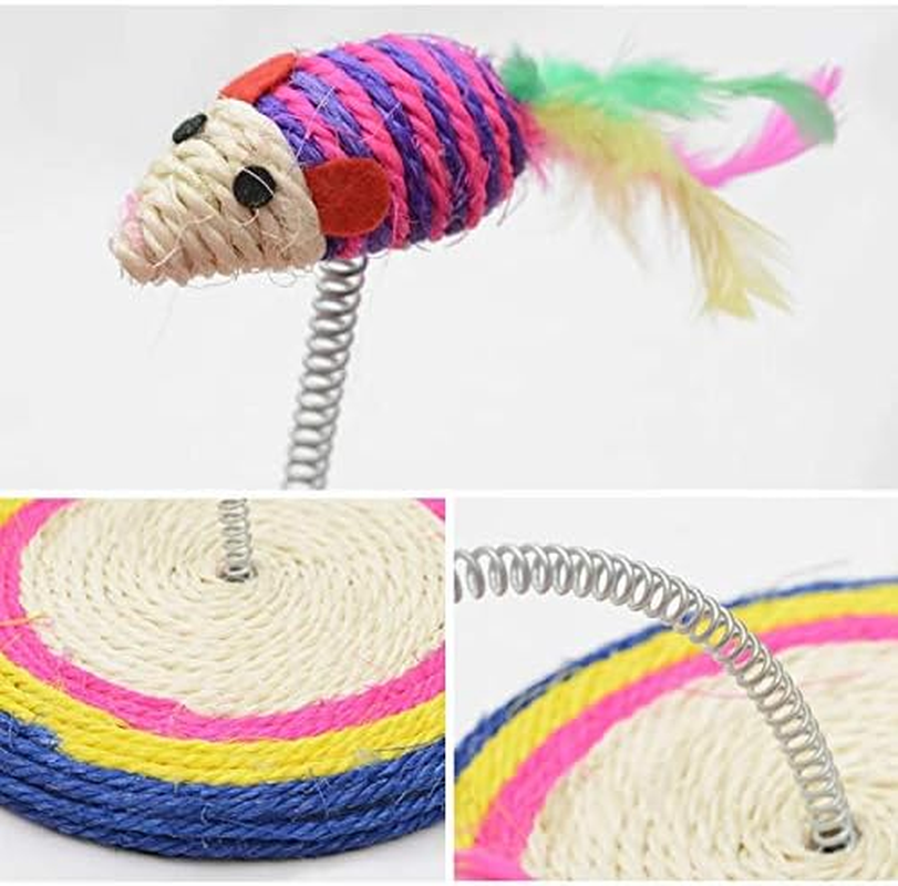 Pet Toys Colorful Pet Cat Playing Toys Sisal Spring Seat Cat Scratch Board with Mouse, Board Diameter: 19Cm Pet Toys image number 2