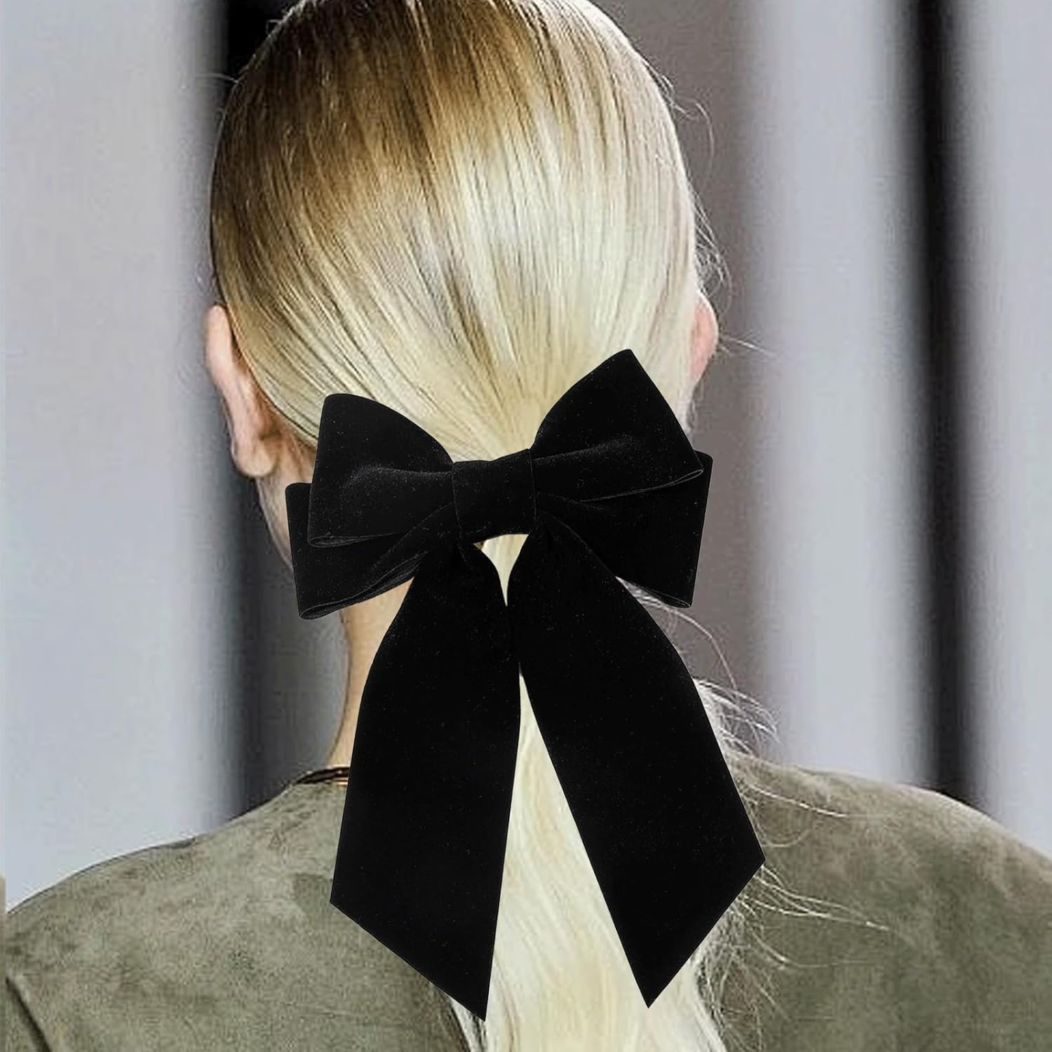 AYNKH 3 Pieces Solid Color Double Velvet Hair Clips with Long Floating Ribbon French Long Bow Vintage Hair Accessories for Girls and Women, Suitable for Autumn and Winter image number 3