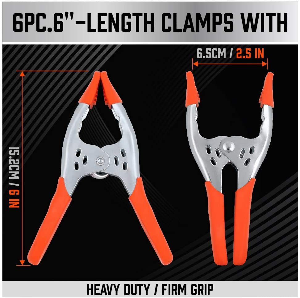 6-Pieces 6-Inch Strong Spring Clamp Large Super Heavy Duty Spring Metal Orange - 2.5 Inch Jaw Opening (6) image number 3