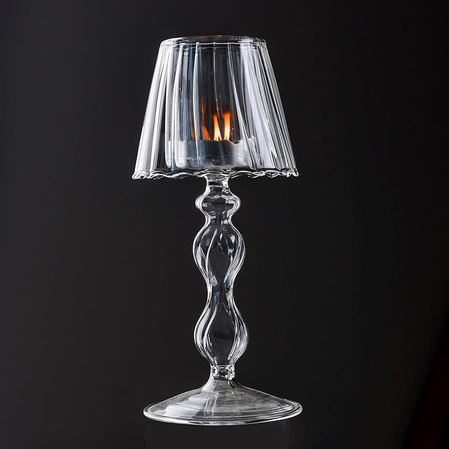 MLKLDOU Glass Candlestick Holder，Candle Holder Desk Lamp Shaped，Glass Tea Light Candlestick for Home Dining Table Office Desk Party Decoration Candle Holder (Transparent) - Transparent image number 4