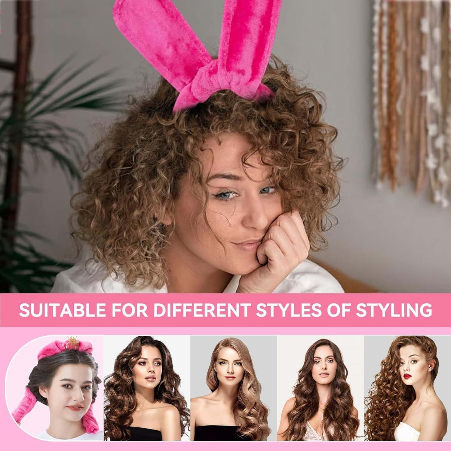 Overnight Curlers, Velvet Heatless Overnight Curls Band Curls without Heat, Heat-Free DIY Blowout Hair Curler for Sleeping, Non-Slip/Large Curls, Curls without Heat, for All Hair Types image number 3