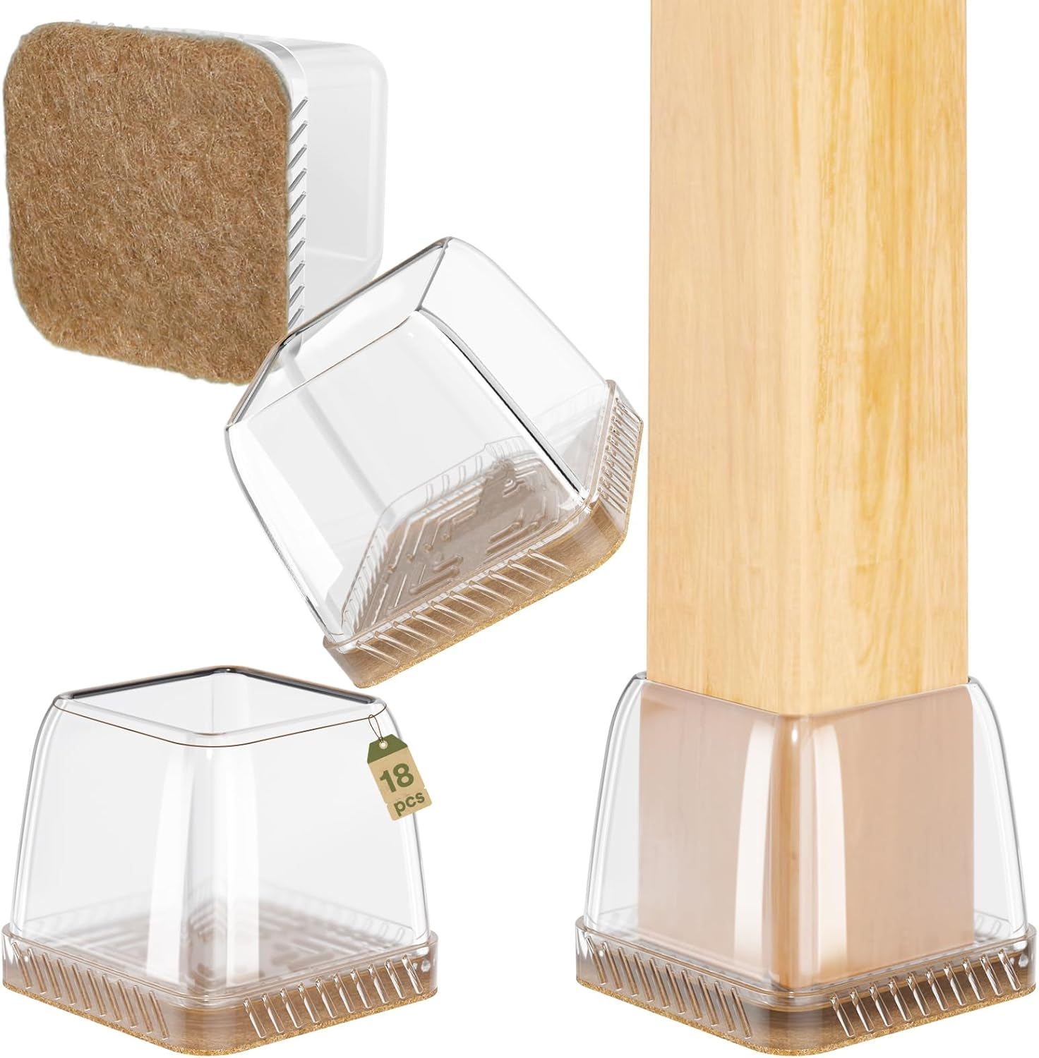 Euqvunn 18Pcs Square Chair Leg Floor Protectors, Mini Small Floor Protectors for Furniture Legs, Rectangle Stool Leg Covers with Felt Pads, Chair Leg Caps to Protect Hardwood Floors, 28-35Mm image number 5