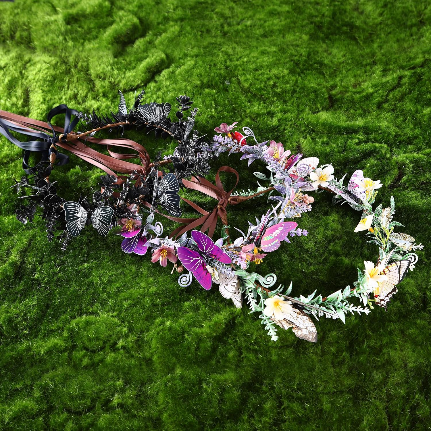 MOSTORY Butterfly Flower Crown for Women, Woodland Fairy Crown Floral Circlet for Renaissance Halloween Cosplay image number 1