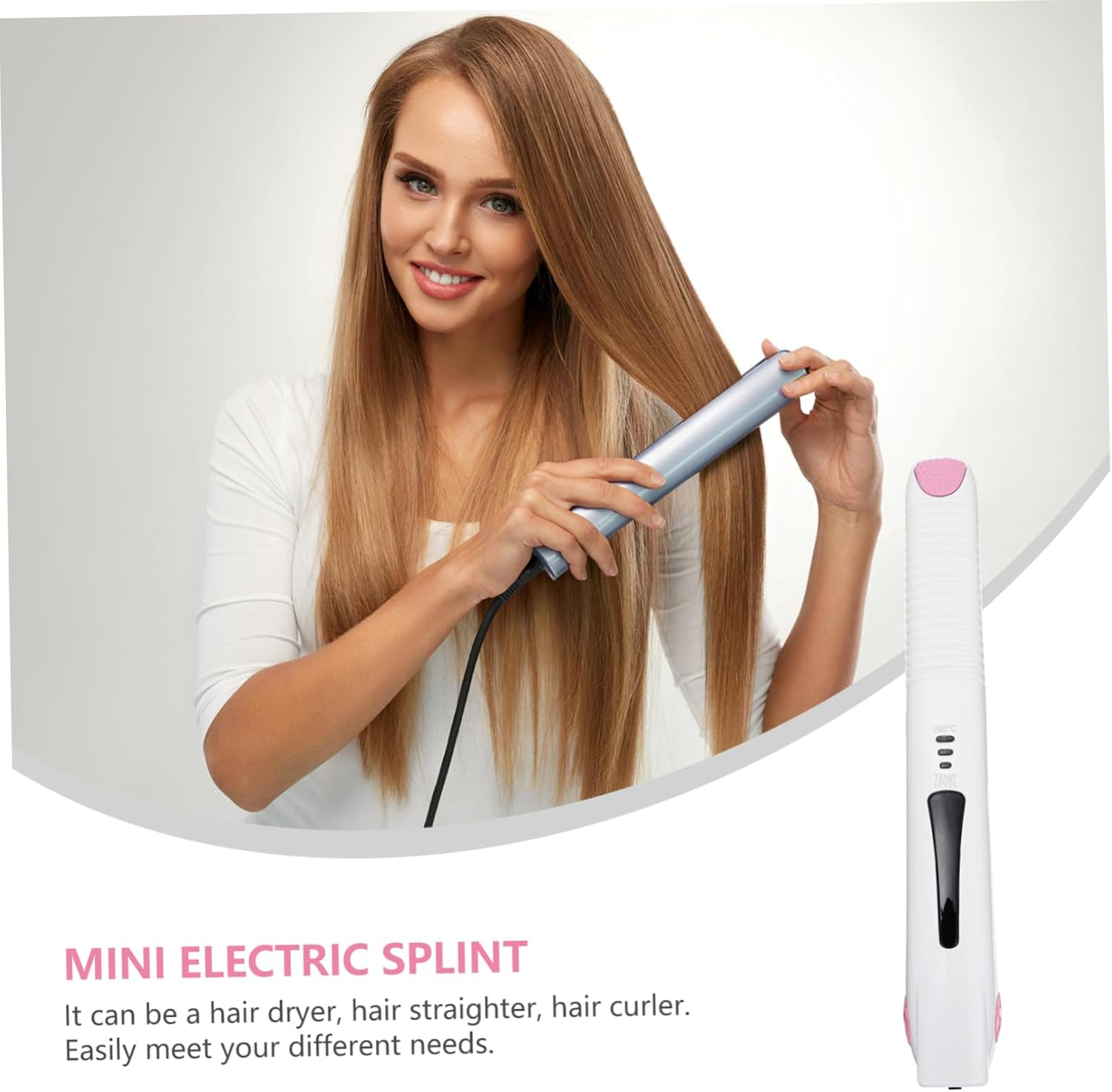 DINHEAROM Cordless Mini Hair Straightener and Curler 2-In-1 Usb Rechargeable Travel Size Fast Heating Suitable for Hair Types Pearl White image number 3