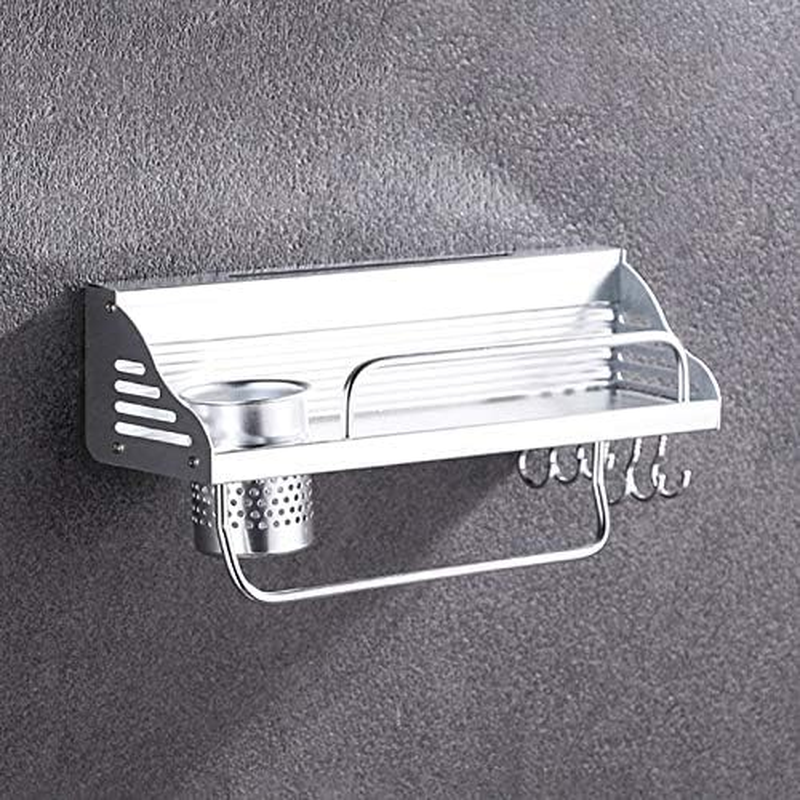 Kitchen Shelf 40Cm 1 Cup 6 Hooks Multi-Function Kitchen Punching-Free Wall-Mounted Aluminum Edge Condiment Holder Storage Rack Kitchen Shelf image number 2