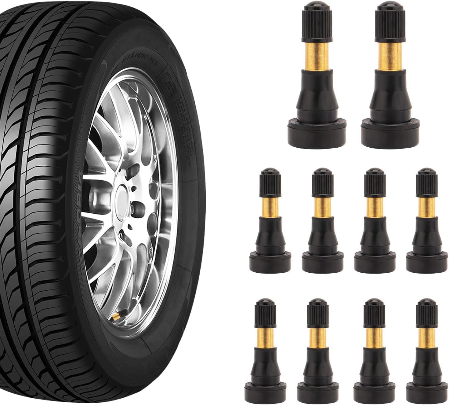 10PCS High Pressure Tire Valve Stems, TR600HP Car Copper Tubeless Snap-In Tire Air Valve Stem Kit, Universal Auto Decor Accessories Good for Larger or Heavy-Duty Vehicles image number 2